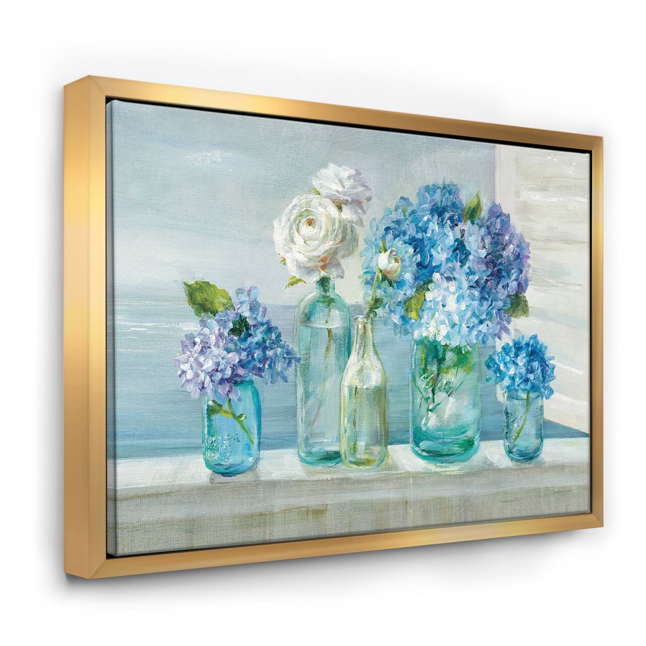 Designart - Coastl Flowers Bouquets - Nautical & Coastal Canvas in Gold Frame